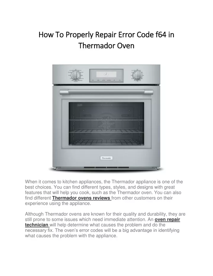 PPT How To Properly Repair Error Code f64 in Thermador Oven