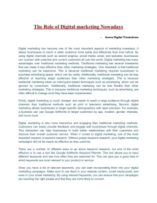 The Role of Digital marketing Nowadays