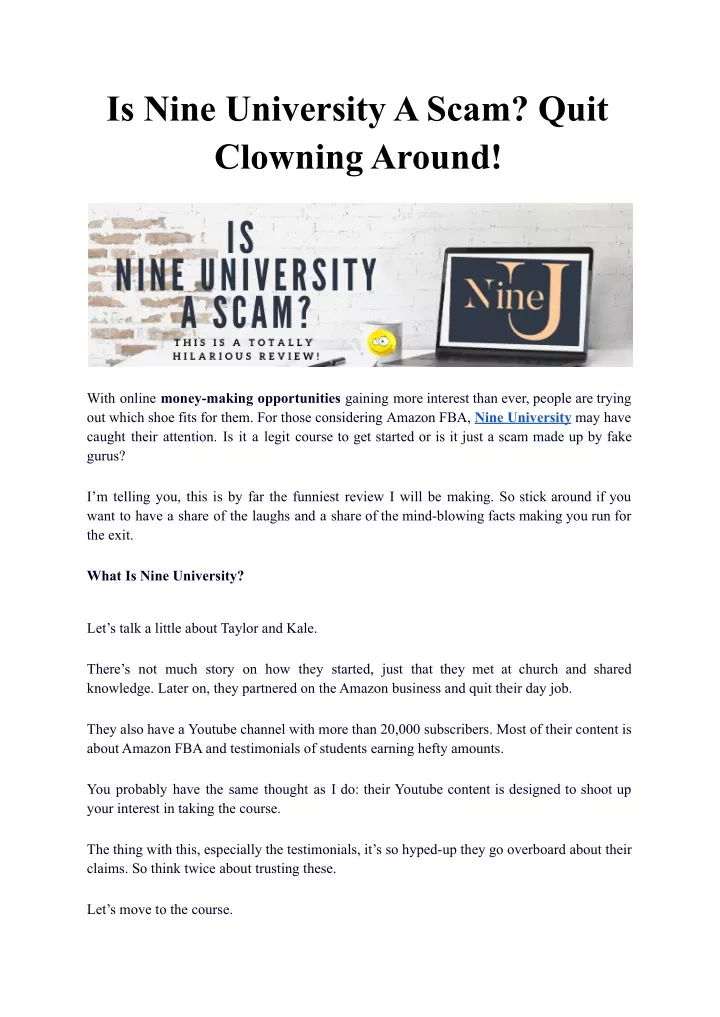 is nine university a scam quit clowning around