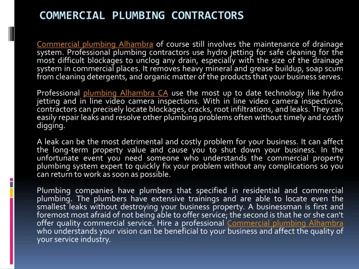 commercial plumbing contractors