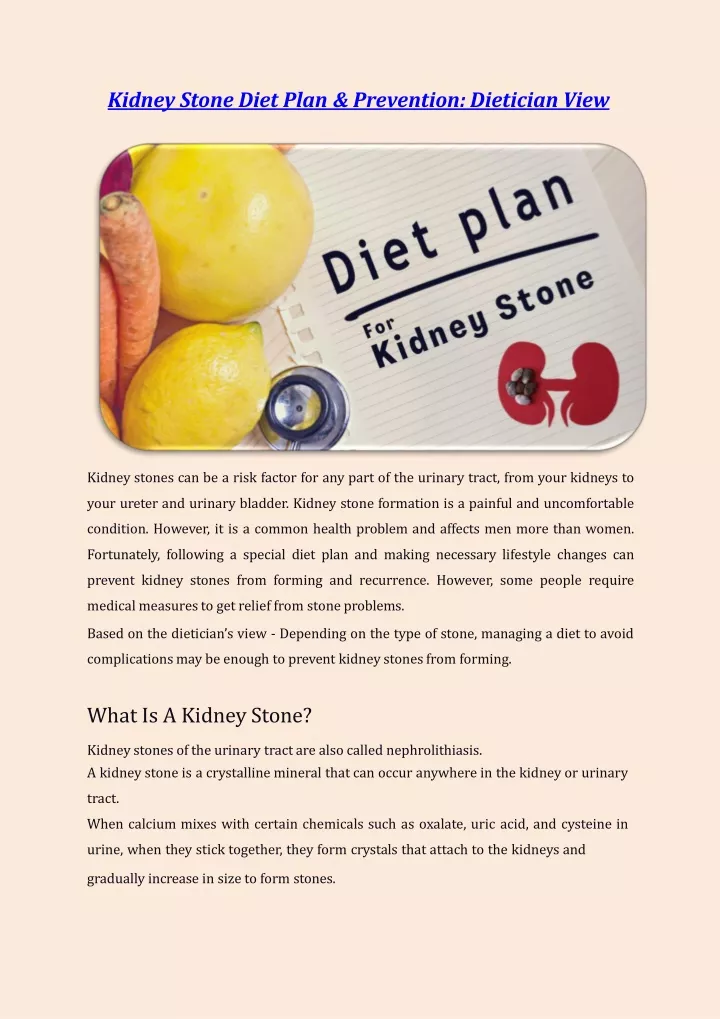kidney stone diet plan prevention dietician view