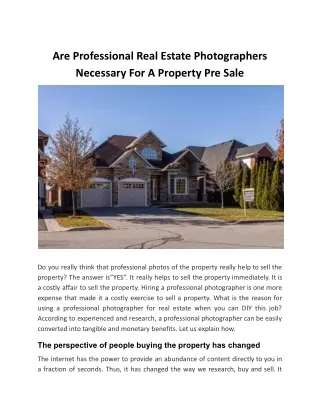 Are Professional Real Estate Photographers Necessary For A Property Pre Sale