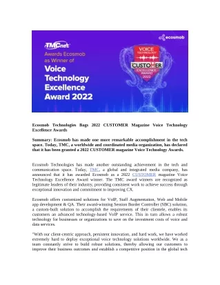 Customer Voice Technology Excellence Award