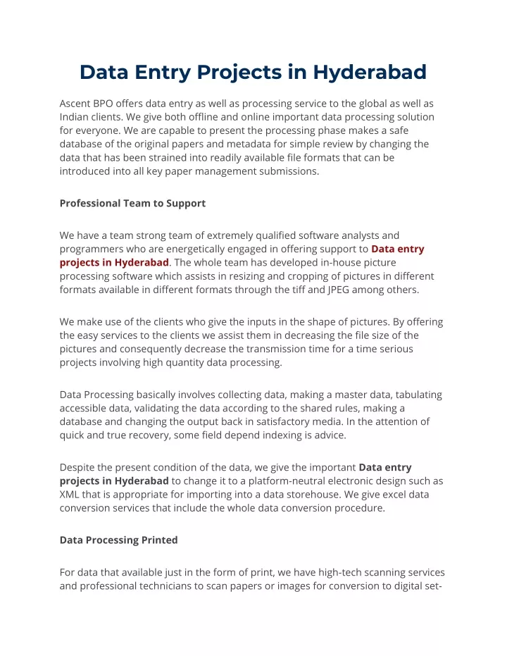 data entry projects in hyderabad