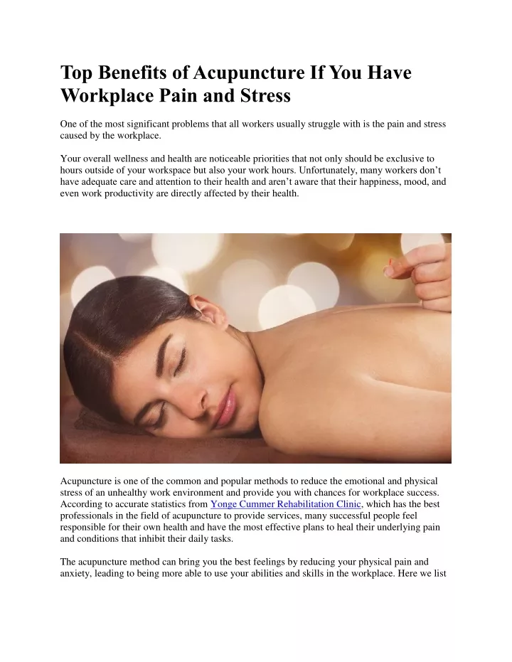 top benefits of acupuncture if you have workplace