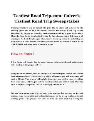 Tastiest Road Trip.com Culver’s Tastiest Road Trip Sweepstakes