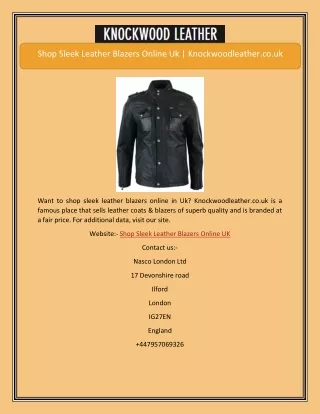 Shop Sleek Leather Blazers Online Uk | Knockwoodleather.co.uk