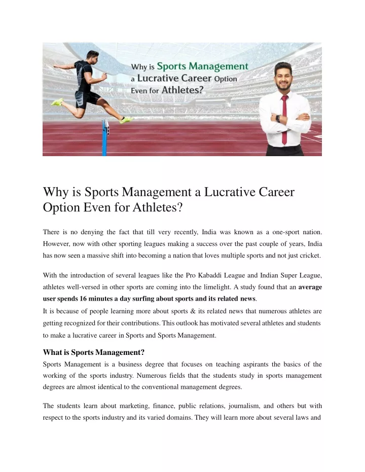 why is sports management a lucrative career option e v en f or athle t e s