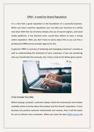 ORM - A need for Brand Reputation