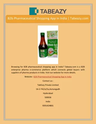 B2b Pharmaceutical Shopping App in India | Tabeazy.com