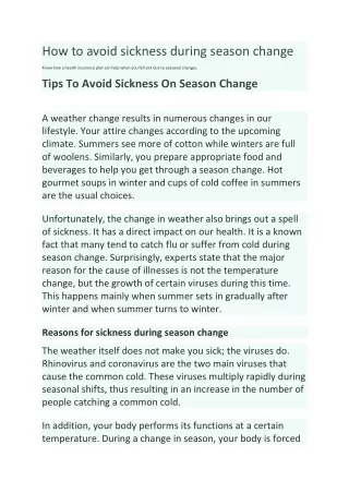how to avoid sickness during season change