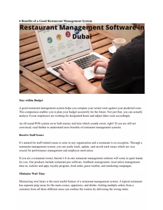 6 benefits of a good restaurant management system
