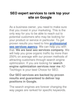 SEO expert services to rank top your site on Google