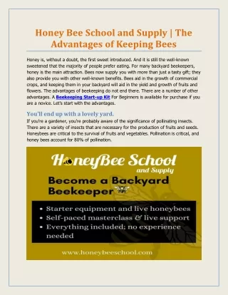 Honey Bee School and Supply | The Advantages of Keeping Bees