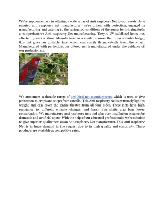 Anti Bird Net Manufacturers _ Arthi Enterprises
