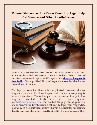 Karuna Sharma and Its Team Providing Legal Help for Divorce and Other Family Issues