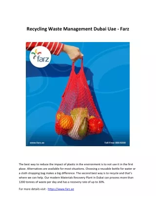 Recycling  Waste Management Dubai Uae - Farz
