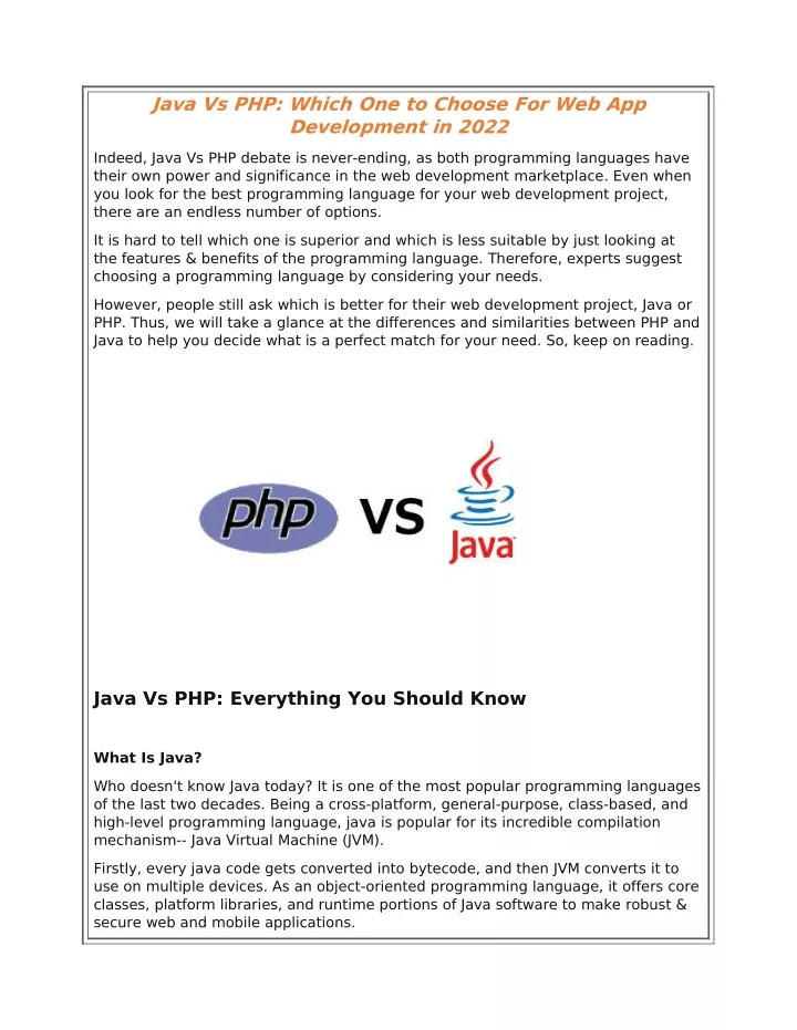 java vs php which one to choose