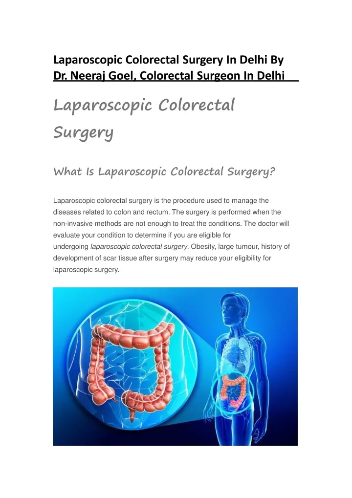 Ppt Laparoscopic Colorectal Surgery In Delhi By Dr Neeraj Goel