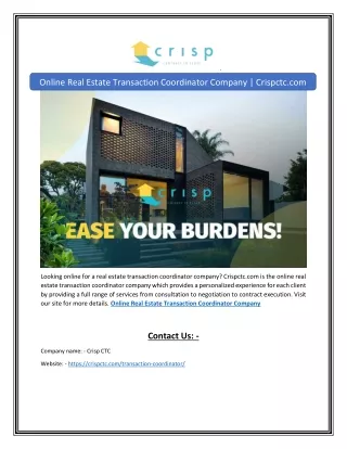 Online Real Estate Transaction Coordinator Company  Crispctc.com