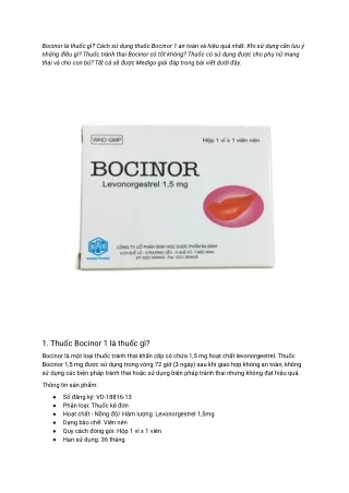 Thuốc tránh thai khẩn cấp 72h Bocinor
