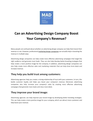 Can an Advertising Design Company Boost Your Company's Revenue?