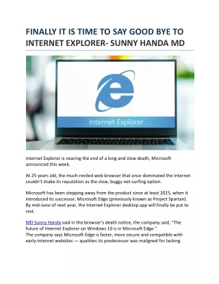 FINALLY IT IS TIME TO SAY GOOD BYE TO INTERNET EXPLORER- SUNNY HANDA MD