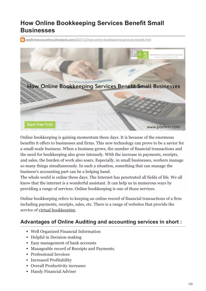 how online bookkeeping services benefit small