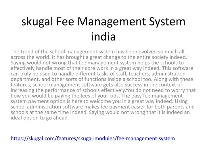 skugal fee management system india