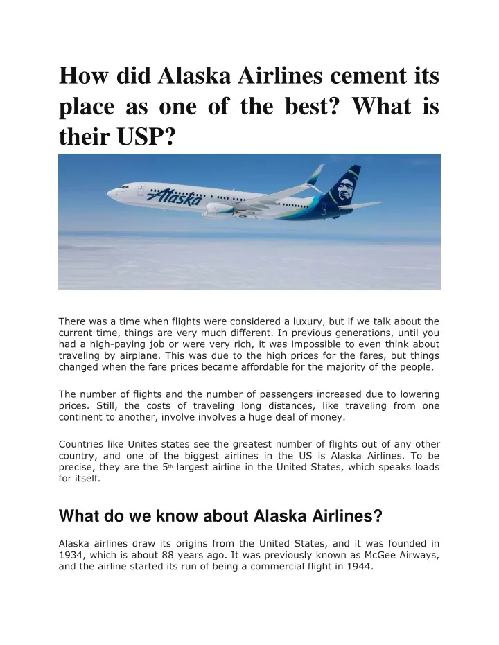 how did alaska airlines cement its place