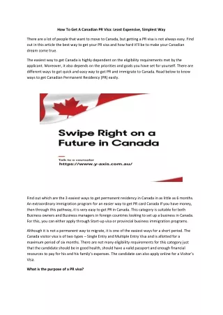 How To Get A Canadian PR Visa: Least Expensive, Simplest Way