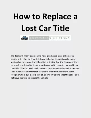 how to replace a lost car title