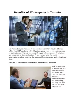 Benefits of IT company in Toronto - Net Fusion Designs