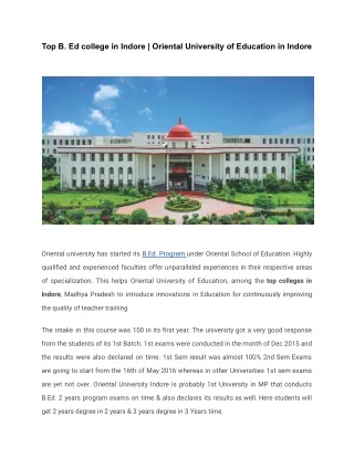 Top B. Ed college in Indore | Oriental University of Education in Indore