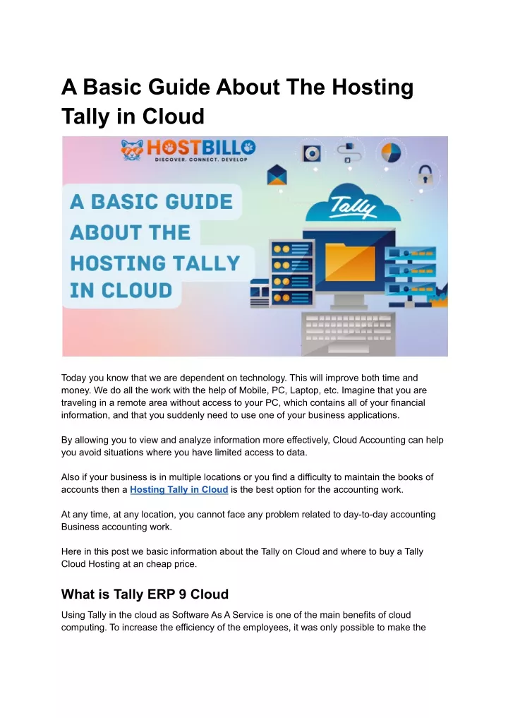 a basic guide about the hosting tally in cloud