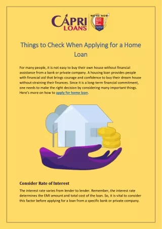 Things to Check When Applying for a Home Loan