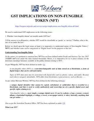 gst implications on non fungible token nft