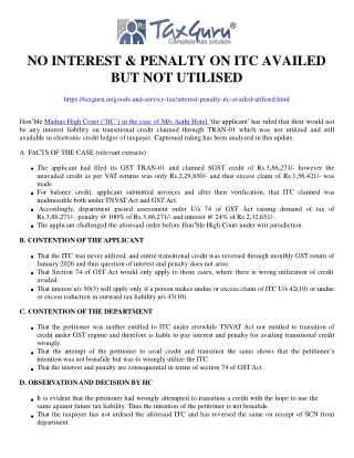 no interest penalty on itc availed but not utilised