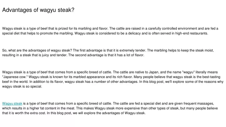 advantages of wagyu steak wagyu steak is a type
