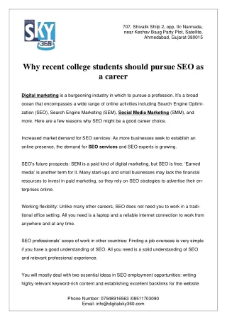 Why recent college students should pursue SEO as career