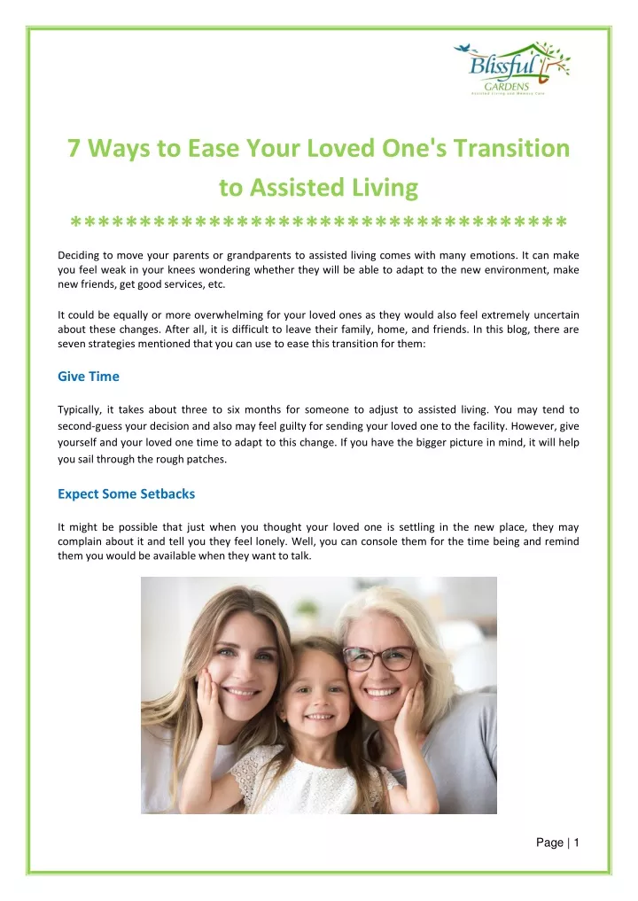 7 ways to ease your loved one s transition