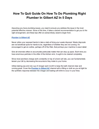 How To Quit Guide On How To Do Plumbing Right Plumber In Gilbert AZ In 5 Days