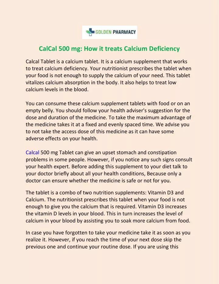 calcal 500 mg how it treats calcium deficiency