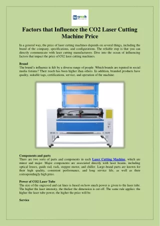 Factors that Influence the CO2 Laser Cutting Machine Price