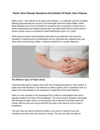 Peptic Ulcer Disease Symptoms And Details Of Peptic Ulcer Disease