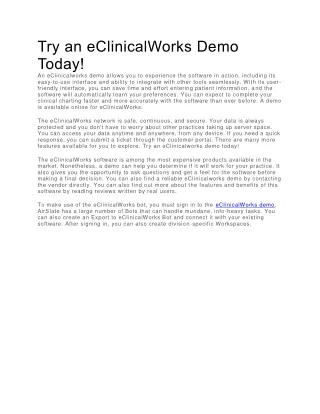 try an eclinicalworks demo today