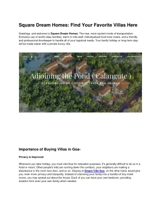Square Dream Homes: Your Dream Villas is Here