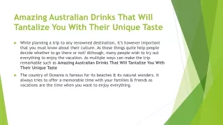 Amazing Australian Drinks That Will Tantalize You With
