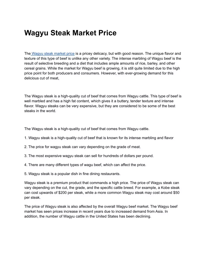 wagyu steak market price