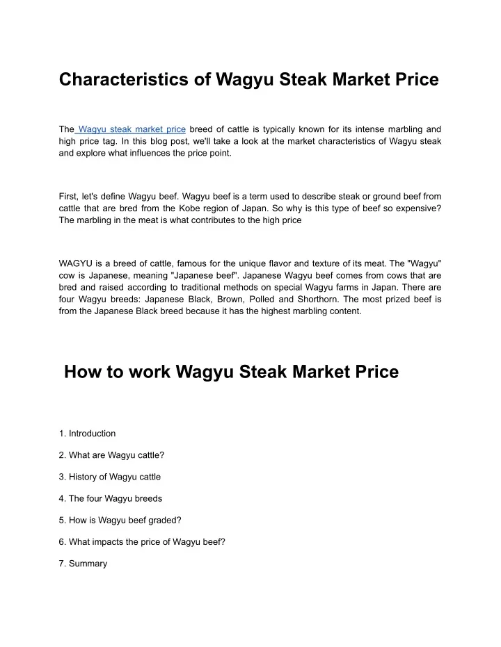 characteristics of wagyu steak market price
